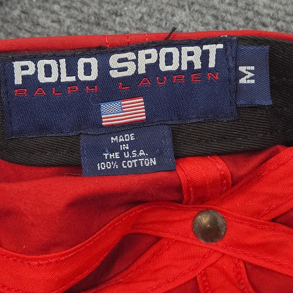 Vintage Polo Sport Ralph Lauren Hat M Red USA Strapback Nylon 90s Logo Cap‎